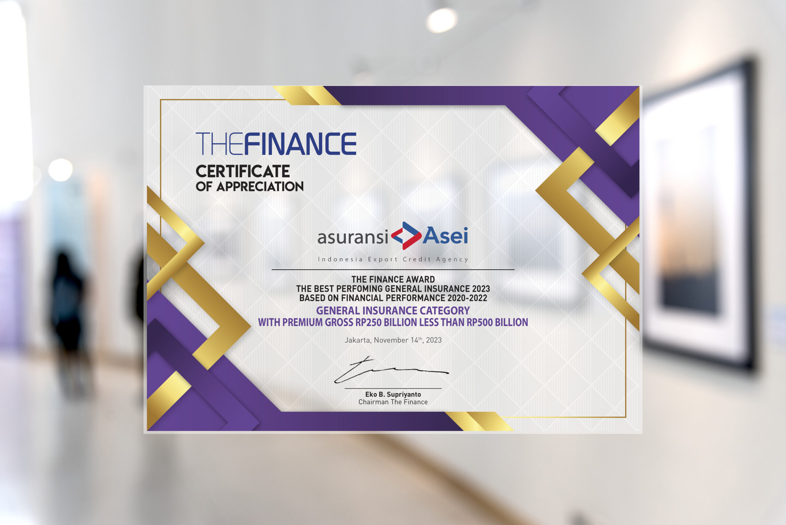PT Asuransi Asei Indonesia Raih Penghargaan di The Finance Award 2023: Perusahaan Asuransi Berpremi Bruto Rp 250 Miliar – Rp 500 Miliar